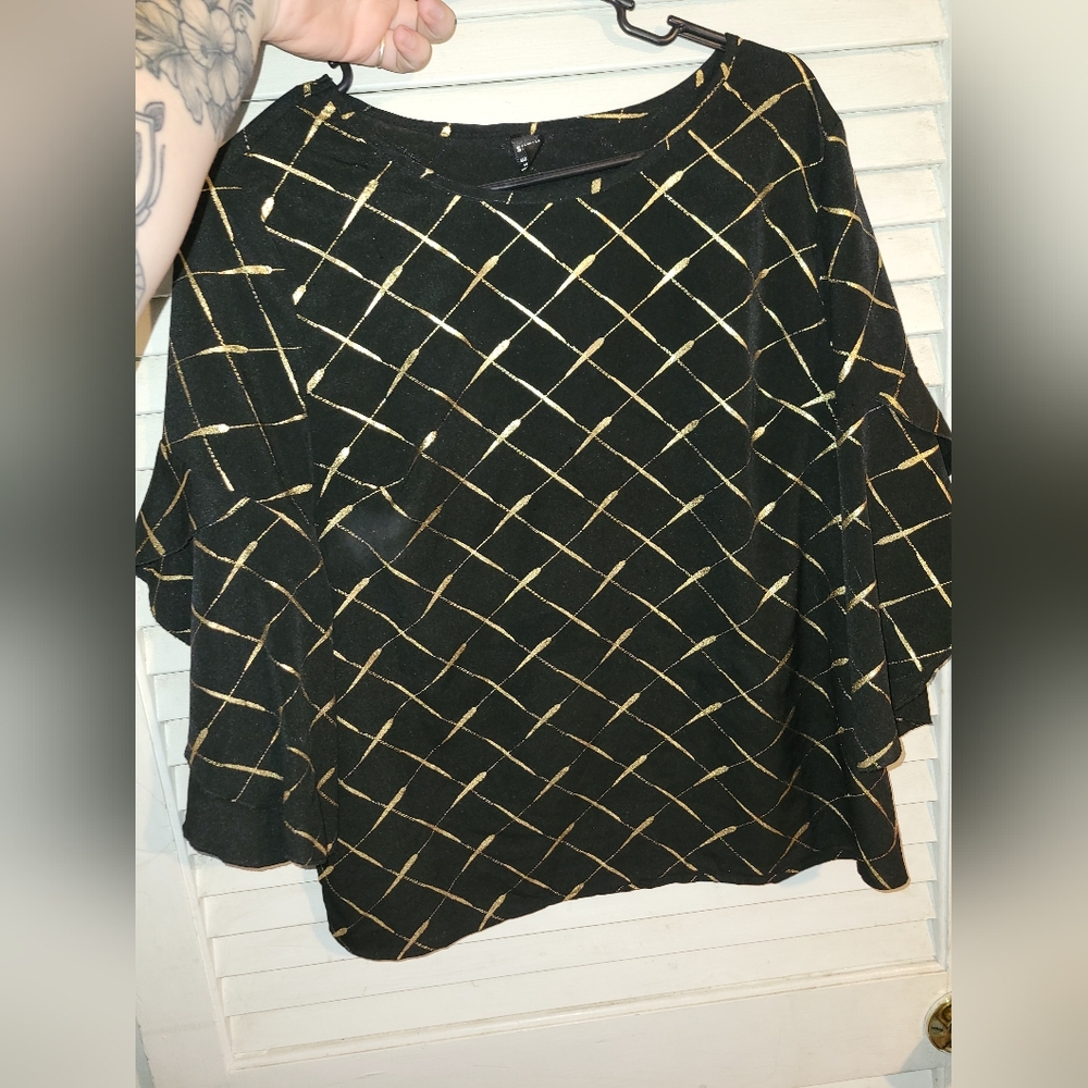 Women's Medium Black and Gold Blouse
